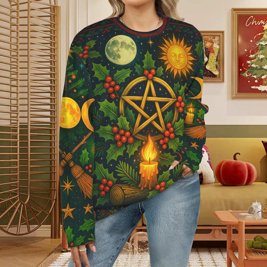 Triple Moon Wicca Yule Sweatshirt Pentacle Pagan Christmas Sweater-MoonChildWorld