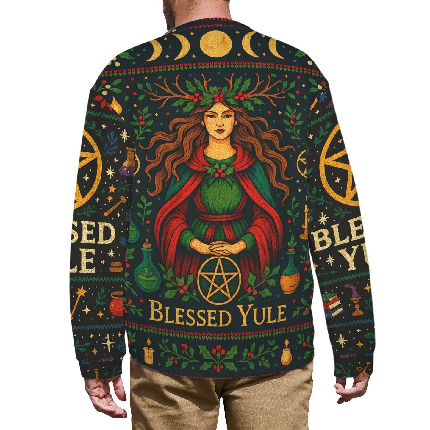 Triple Moon Wicca Yule Sweatshirt Yule Goddess Pagan Christmas Sweater-MoonChildWorld