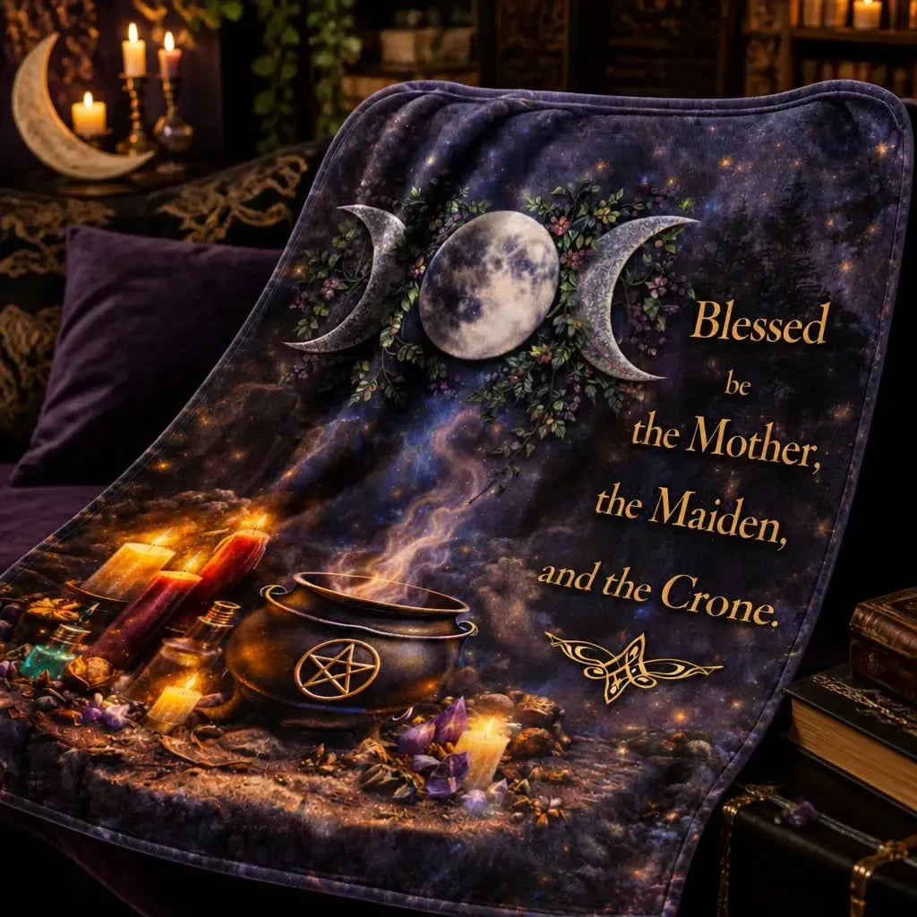 Triple Moon Wiccan Blanket for Pagan Yule Witchy Home Decor_mockup_3.webp