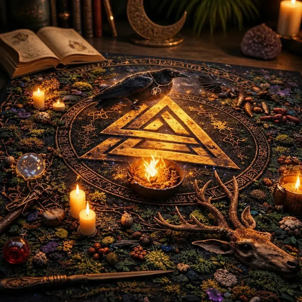 Valknut Raven Area Rug Viking Carpet for Norse Mythology Home Decor_mockup_3.webp