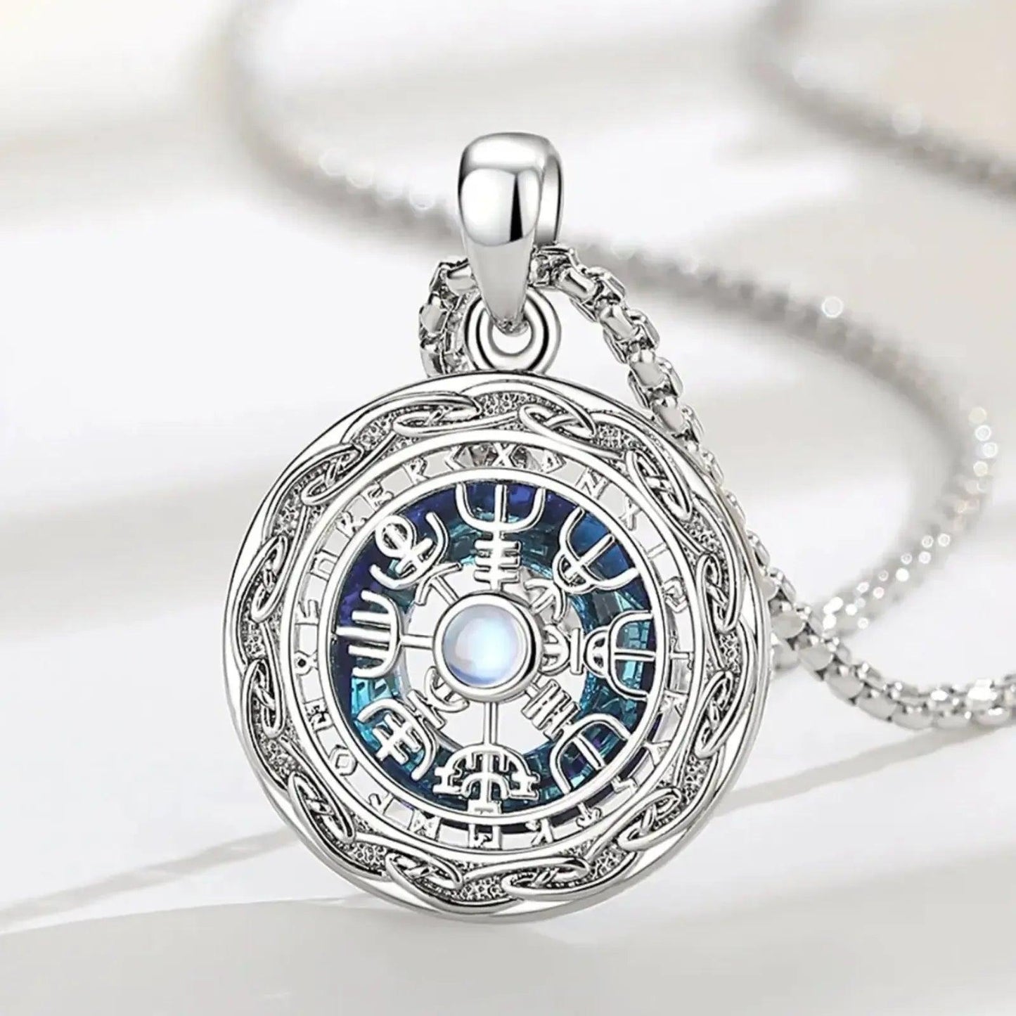 Viking Compass Necklace Moonstone Celtic Knot Norse Rune Amulet Pagan Jewelry-MoonChildWorld