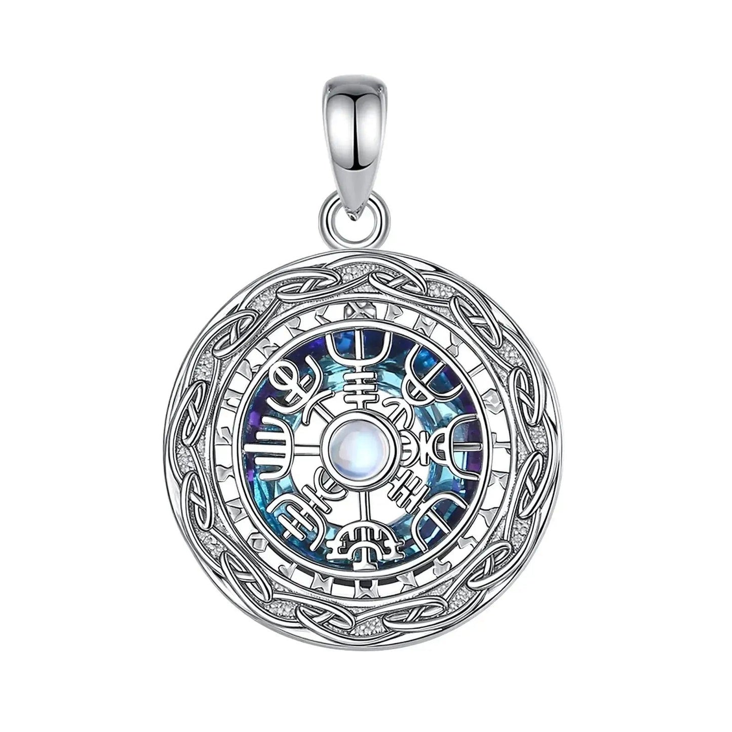 Viking Compass Necklace Moonstone Celtic Knot Norse Rune Amulet Pagan Jewelry-MoonChildWorld