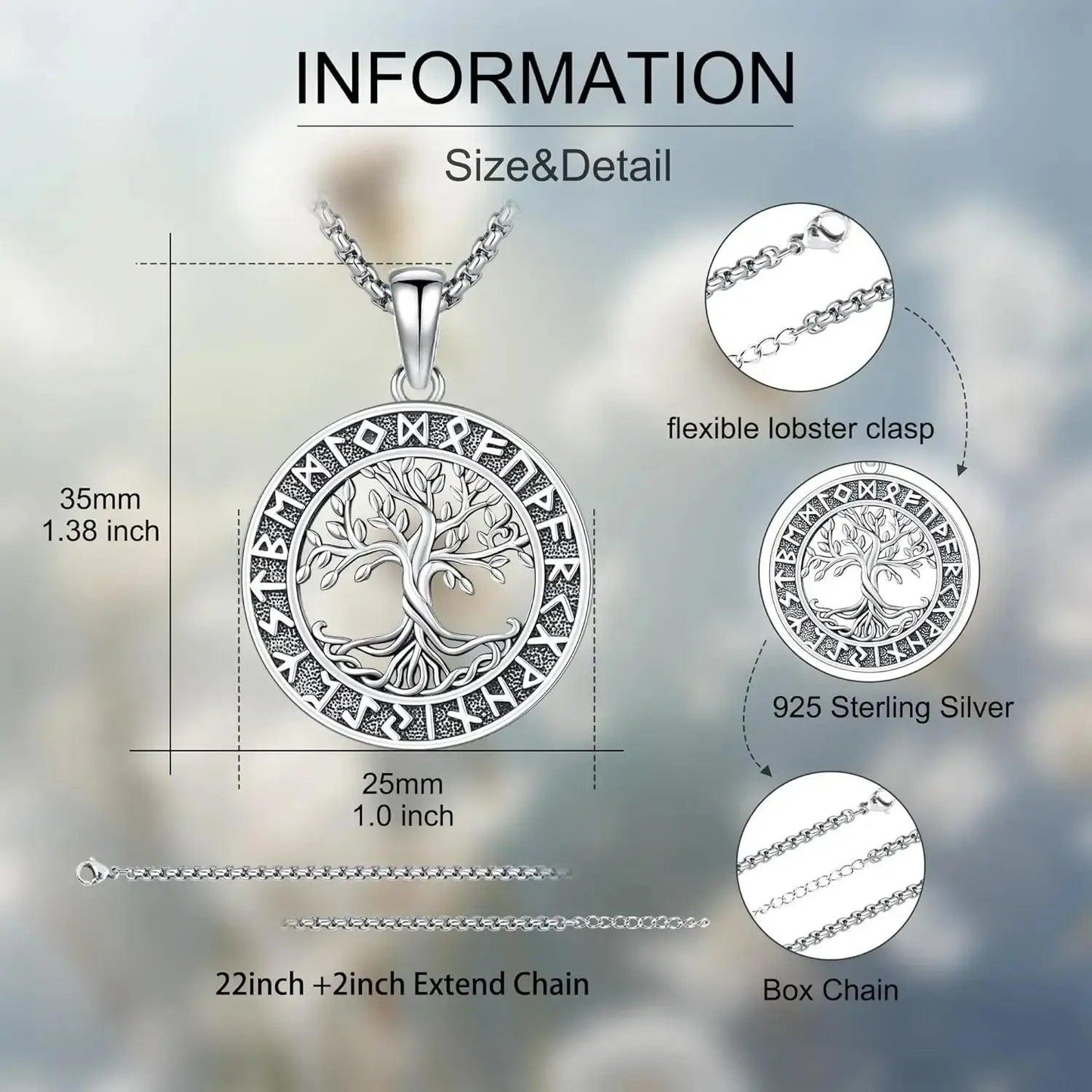 Viking Runes Tree of Life Necklace Pagan Jewelry-MoonChildWorld