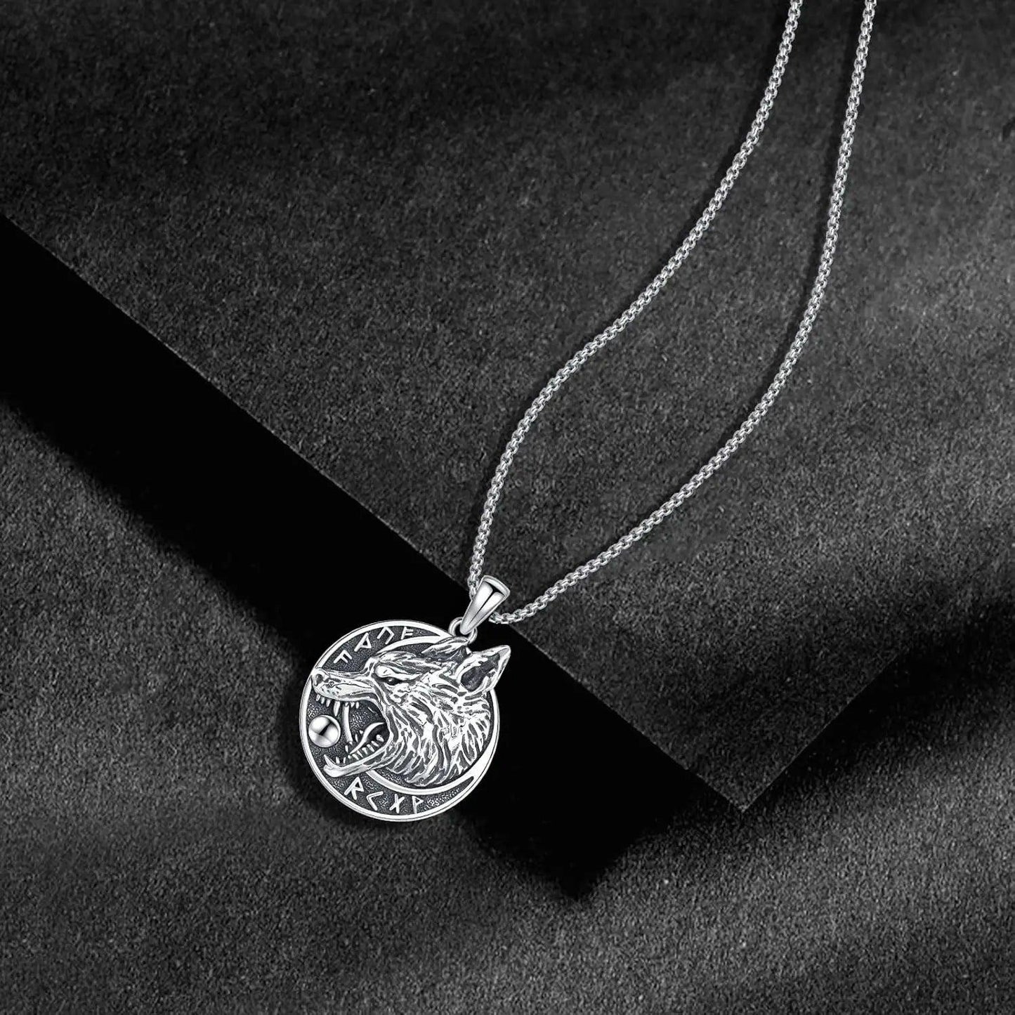 Viking Wolf Necklace 925 Sterling Silver Spirit Wolf Jewelry-MoonChildWorld