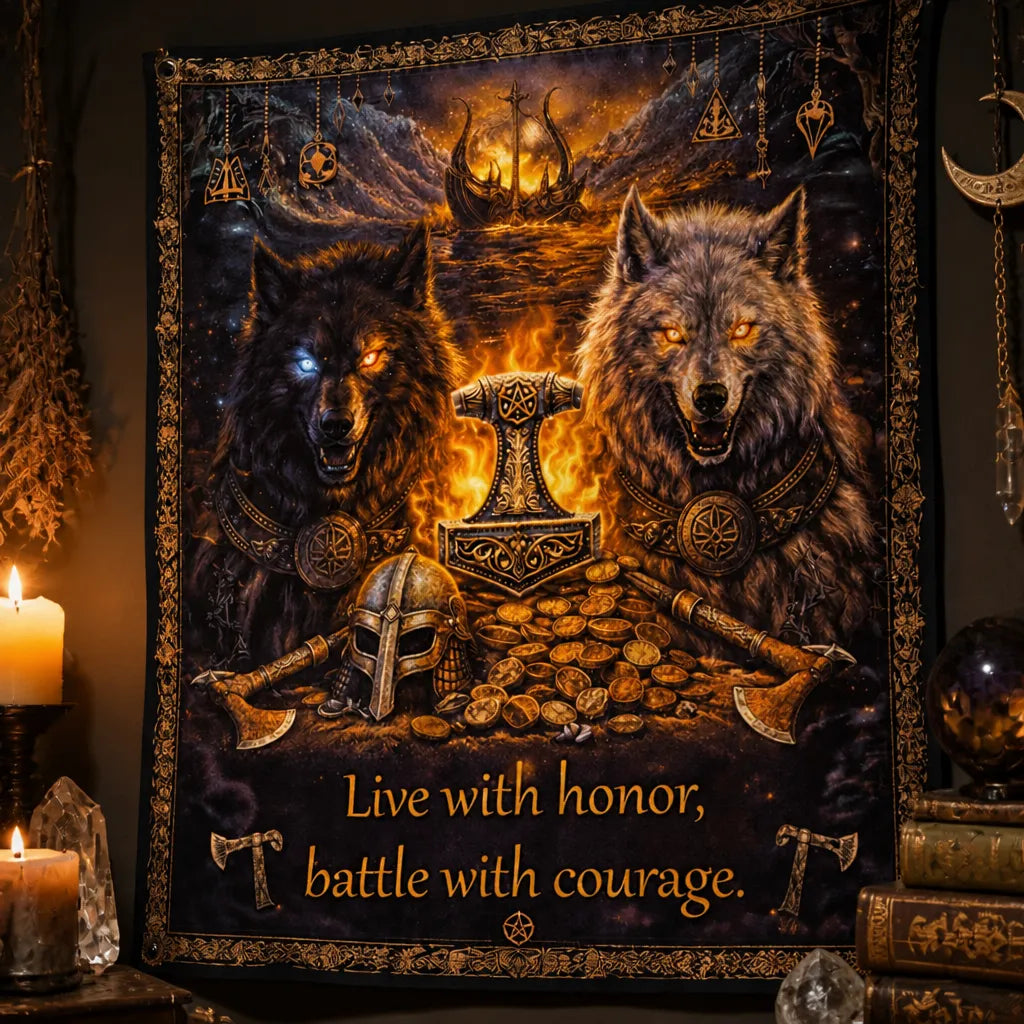 Viking Wolves Wall Decor Tapestry Ancient Wolf Norse Mythology Viking Decor_mockup_3.webp