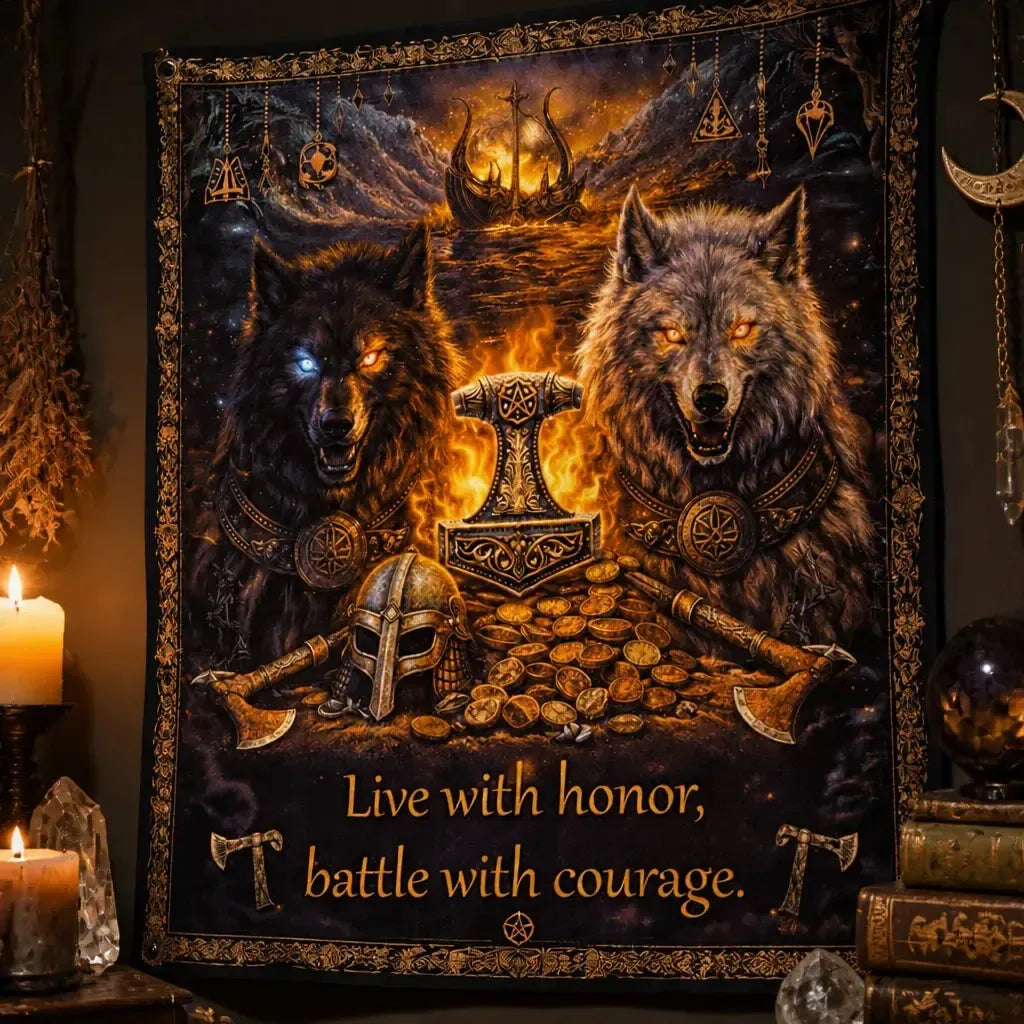 Viking Wolves Wall Decor Tapestry Ancient Wolf Norse Mythology Viking Decor_mockup_3.webp