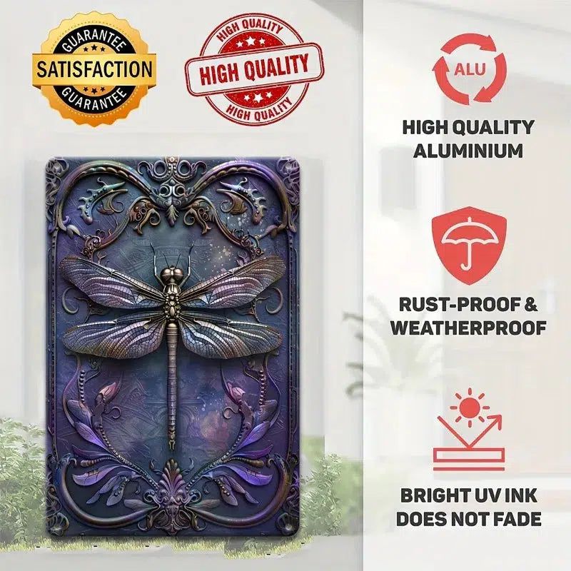 Vintage Purple Dragonfly Wall Decor Dragonfly Metal Sign Insect Home Decor-MoonChildWorld