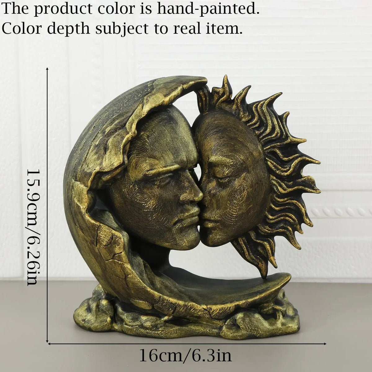 Size reference for the vintage sun and moon face table sculpture
