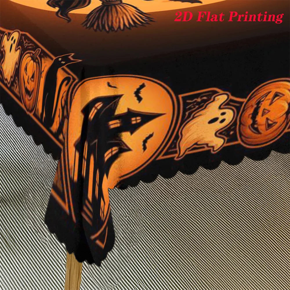 Vintage Witch Broom Haunted House Halloween Tablecloth-MoonChildWorld