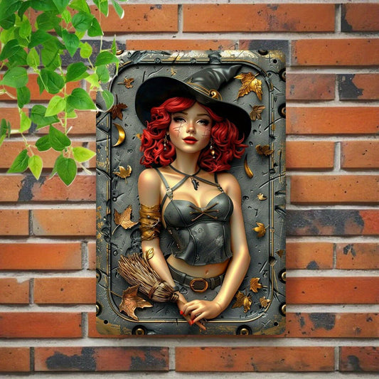 Vintage Witch Metal Sign Witchy Home Decor Halloween Wall Sign-MoonChildWorld