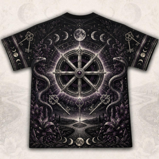 Wheel Of The Year T-Shirt Torch Moon Phases Sabbat Pagan Tee back view