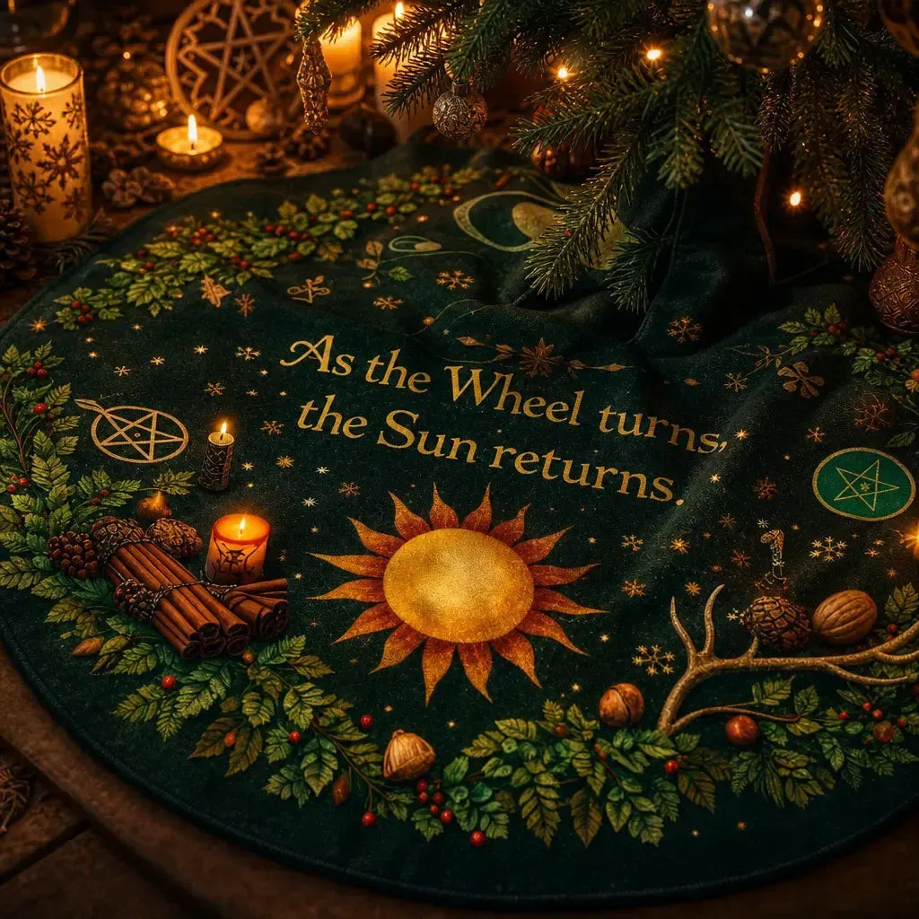 Wheel Turns Yule Tree Skirt – Pagan Witch Decor_mockup_4.webp