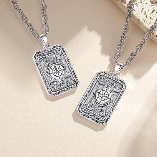 Wheel of Fortune Tarot Cards Necklace Major Arcana Divination Pendant Witch Pagan Jewelry-MoonChildWorld