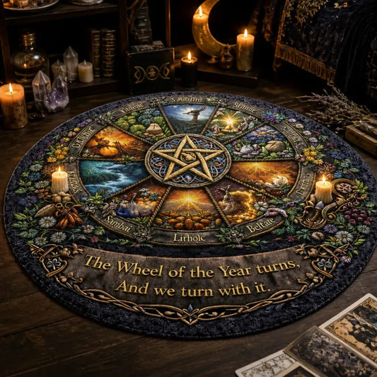 Wheel of Year Pagan Round Rug Pentagram Wiccan Carpet for Yule Home Decor_mockup_3.webp