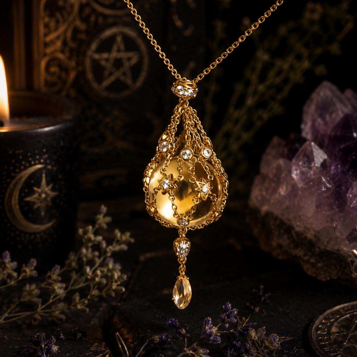 White Crystal Starry Mesh Bag Pendant Necklace - Magic Witchy Crystal Ball Necklace-MoonChildWorld