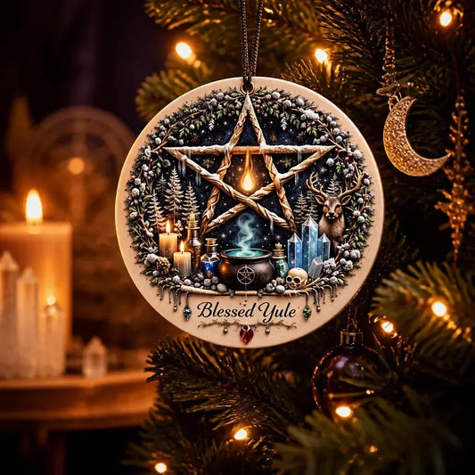 Wicca Altar Pentacle Yule Ceramic Ornament โ Witchcraft Christmas Tree Charm_mockup_1.webp