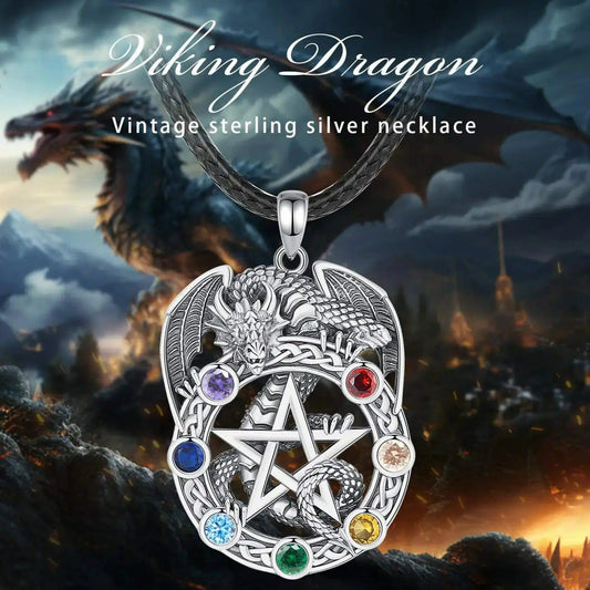 Wicca Dragon Pentacle Necklace 7 Color Chakra Pentacle Necklace-MoonChildWorld