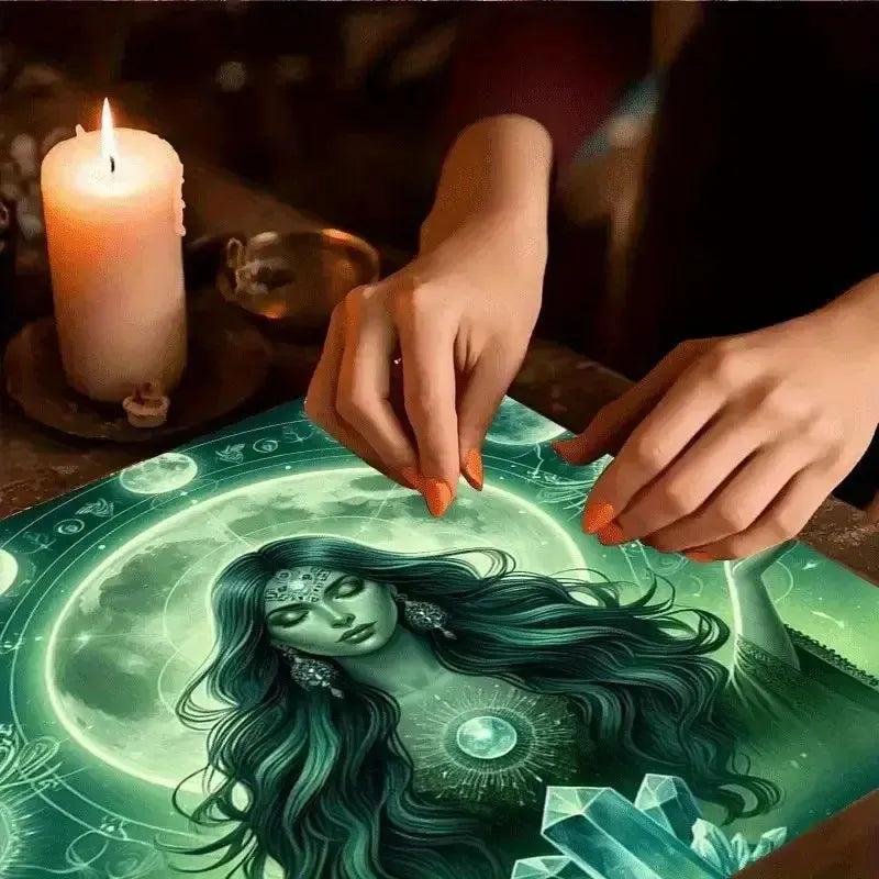 Wicca Goddess Mystical Moon Phase & Crystal Tarot Altar Cloth - Pagan Divination Tablecloth-MoonChildWorld