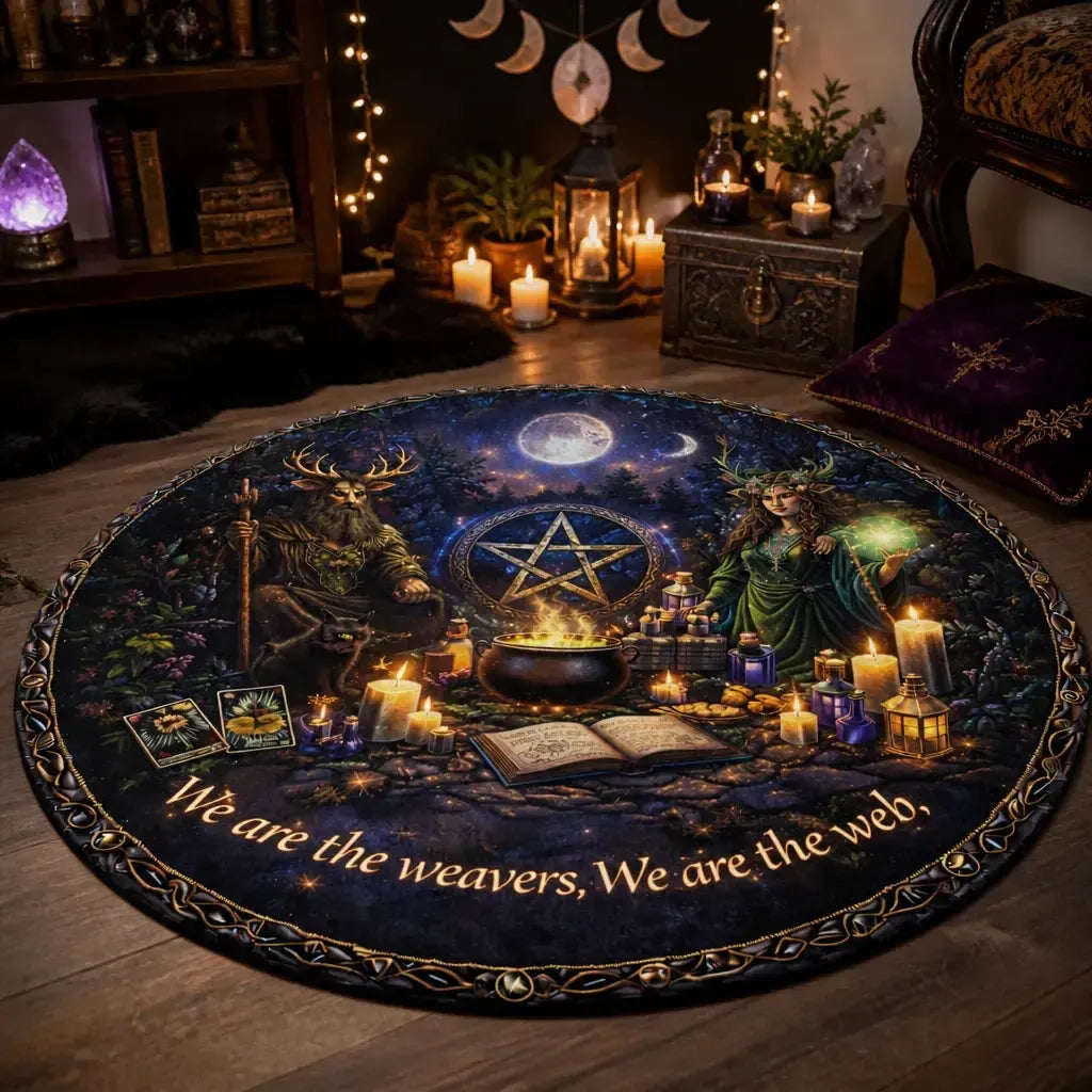 Wicca Moon Pentacle Pagan Goddess Round Rug - Witchy Carpet Home Decor_mockup_1.webp