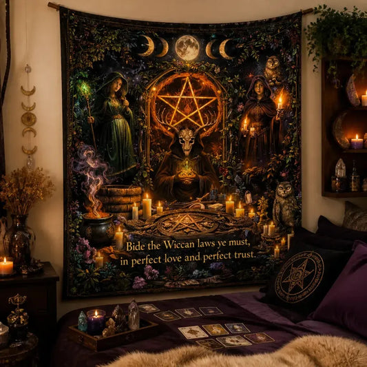 Wicca Pagan Spiritual Altar Tapestry - Occult Witchcraft Wall Hanging_mockup_1.webp