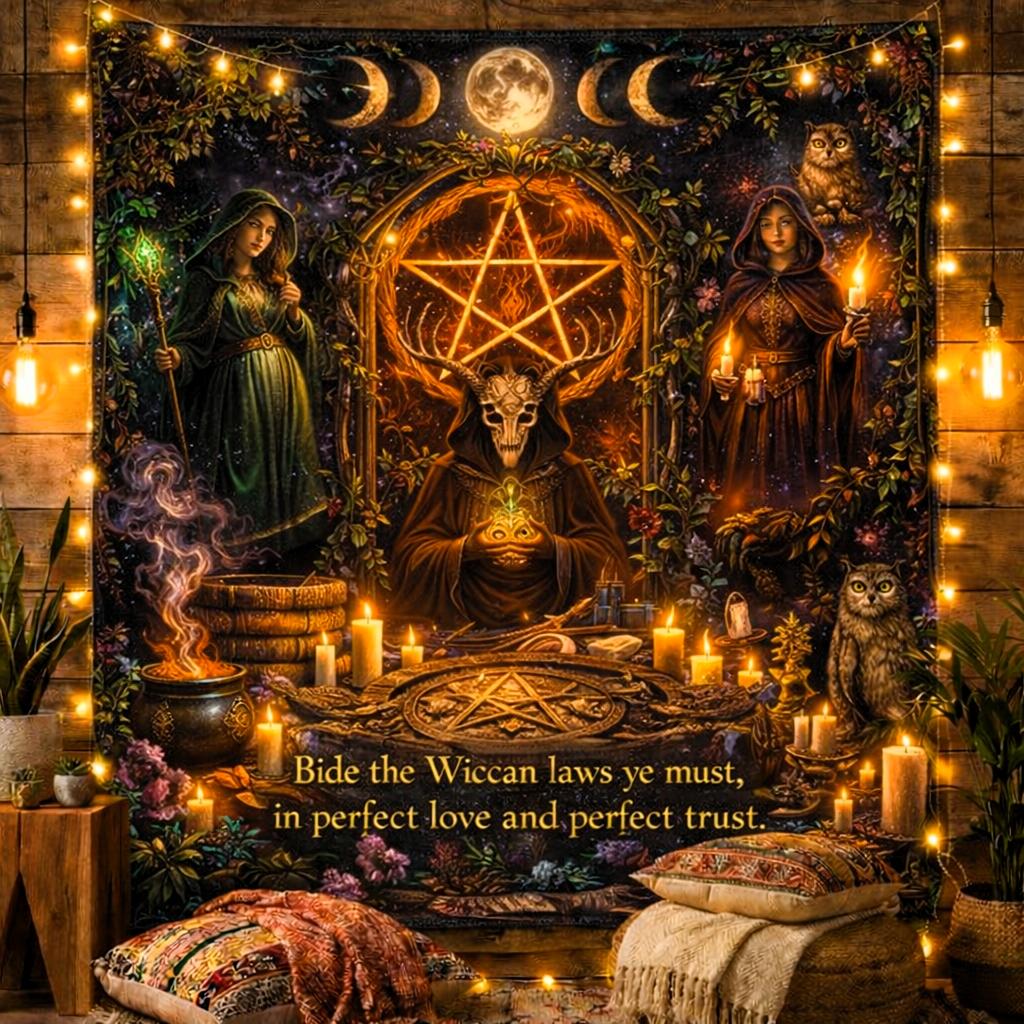 Wicca Pagan Spiritual Altar Tapestry - Occult Witchcraft Wall Hanging-MoonChildWorld