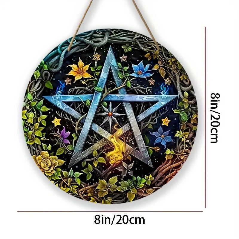 Wicca Pentacle Suncatcher Pagan Acrylic Round Sign Wicca Wall Hanging-MoonChildWorld