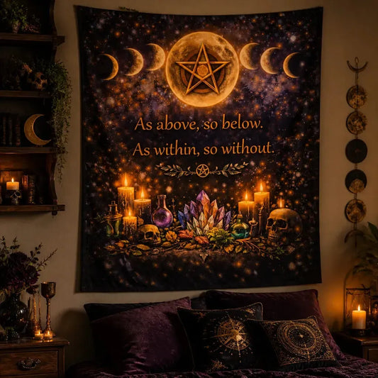 Wicca Pentagram Moon Phases Tapestry Pagan Altar Wall Hanging_mockup_1.webp