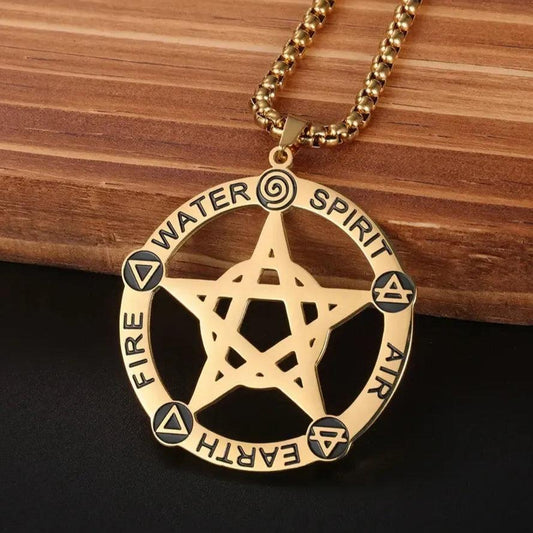 Wicca Pentagram Necklace Five Elements Spirit - Pagan Pentacle Necklace Amulet Jewelry-MoonChildWorld