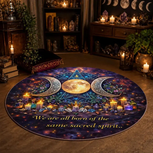 Wicca Pentagram Triple Moon Round Rug - Pagan Yule Carpet Witch Home Decor_mockup_1.webp