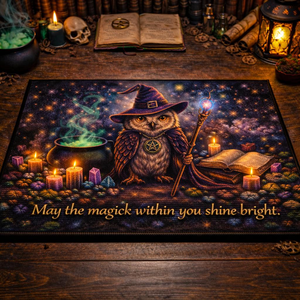 Wicca Spirit Owl Doormat – Halloween Witchy Welcome Mat-MoonChildWorld