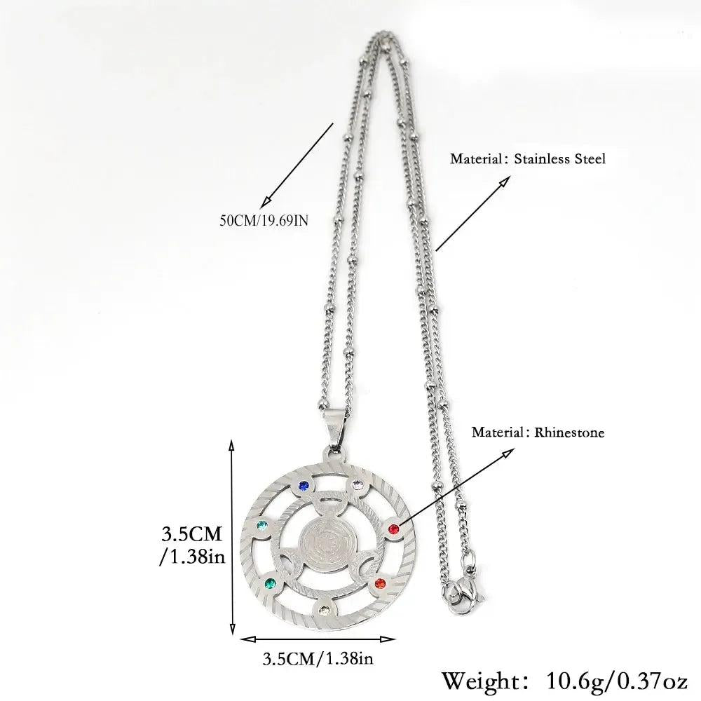 Wicca Triple Moon Goddess Hecate Wheel Rhinestones 7 Chakras Pendant Necklace Hekate Witch Jewelry-MoonChildWorld