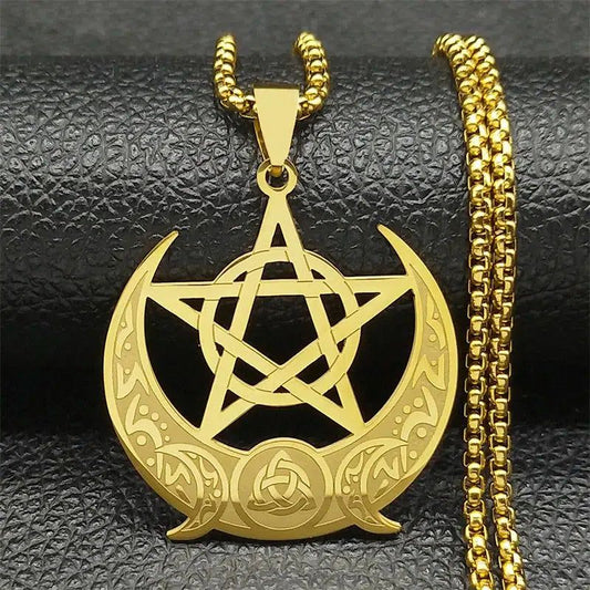Wicca Triple Moon Pentagram Necklace Witch Trinity Knot Necklace-MoonChildWorld