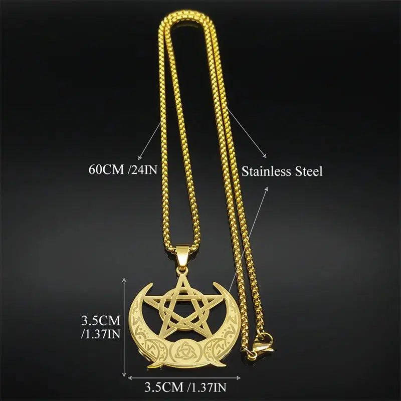 Wicca Triple Moon Pentagram Necklace Witch Trinity Knot Necklace-MoonChildWorld