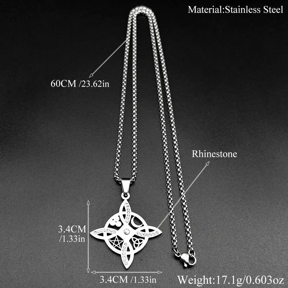Wicca Triquetra Celtic Knot Necklace Rhinestone Moon Celtic Pentacle Witchy Necklace Pagan Jewelry-MoonChildWorld