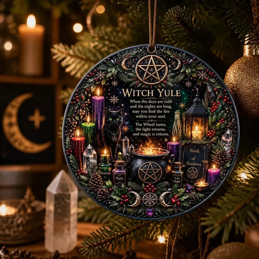 Wiccan Altar Yule Ceramic Ornament โ Pagan Ritual Tree Ornament_mockup_1.webp