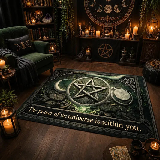 Wiccan Area Rug with Pentagram, Moon – Sacred Pagan Carpet for Witchy Room_mockup_1.webp