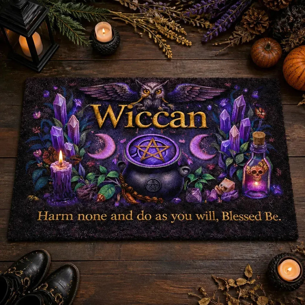 Wiccan Doormat witch Mystic Owl & Triple Moon - Witchy Welcome Mat_mockup_3.webp