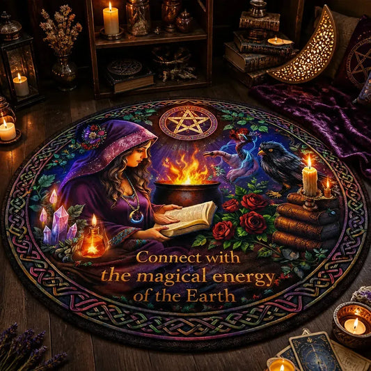 Wiccan Goddess Witchy Round Rug Pagan Carpet Yule Home Decor_mockup_3.webp