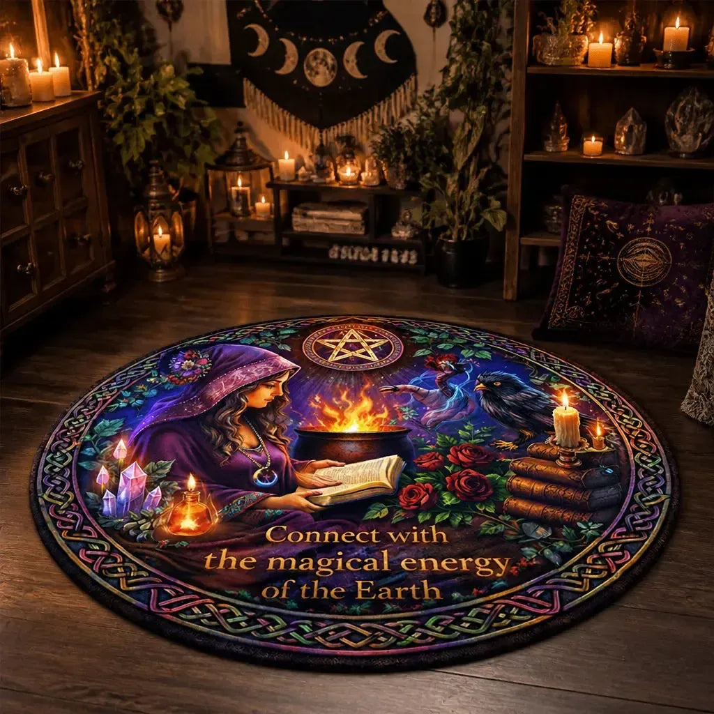 Wiccan Goddess Witchy Round Rug Pagan Carpet Yule Home Decor_mockup_1.webp