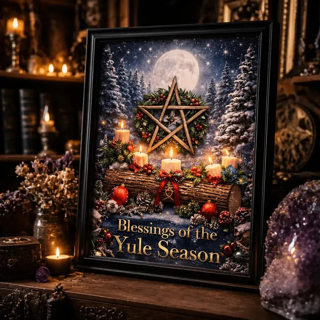 Wiccan Pentagram Canvas Wall Art for Christmas - Pagan Yule Black Framed Art Print_mockup_3.webp
