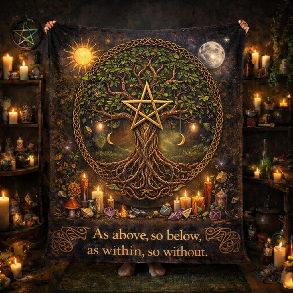 Wiccan Sun Moon Tree of Life Blanket – Mystical Pagan Home Decor-MoonChildWorld