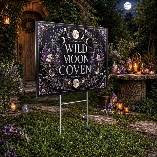 Wild Moon Coven Triple Moon Floral Wicca Yard Sign - garden display