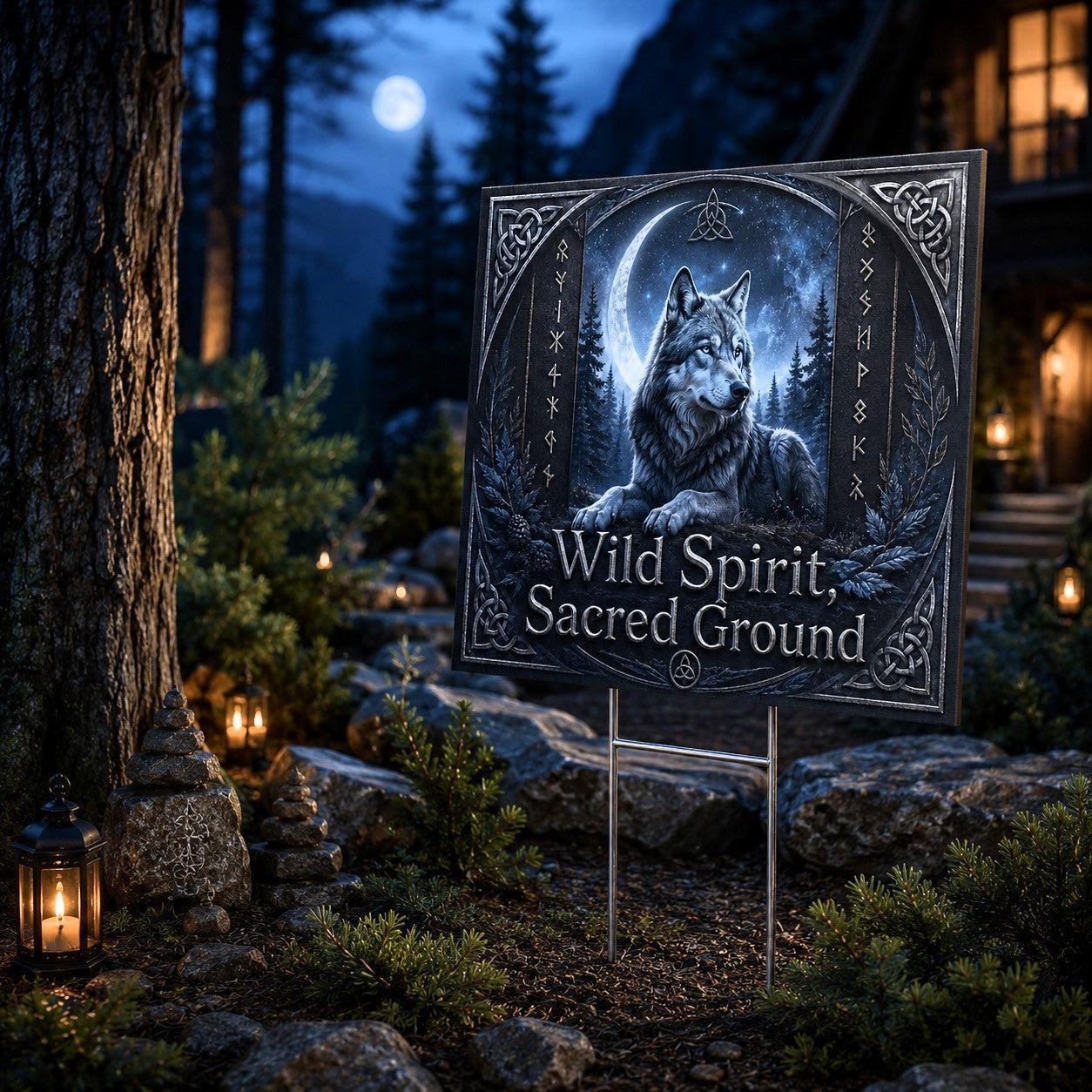 Wild Spirit Sacred Ground Wicca Yard Sign - close up detail