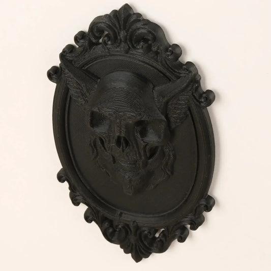 Winged Demon Skull Relief Wall Hanging – styled on wall
