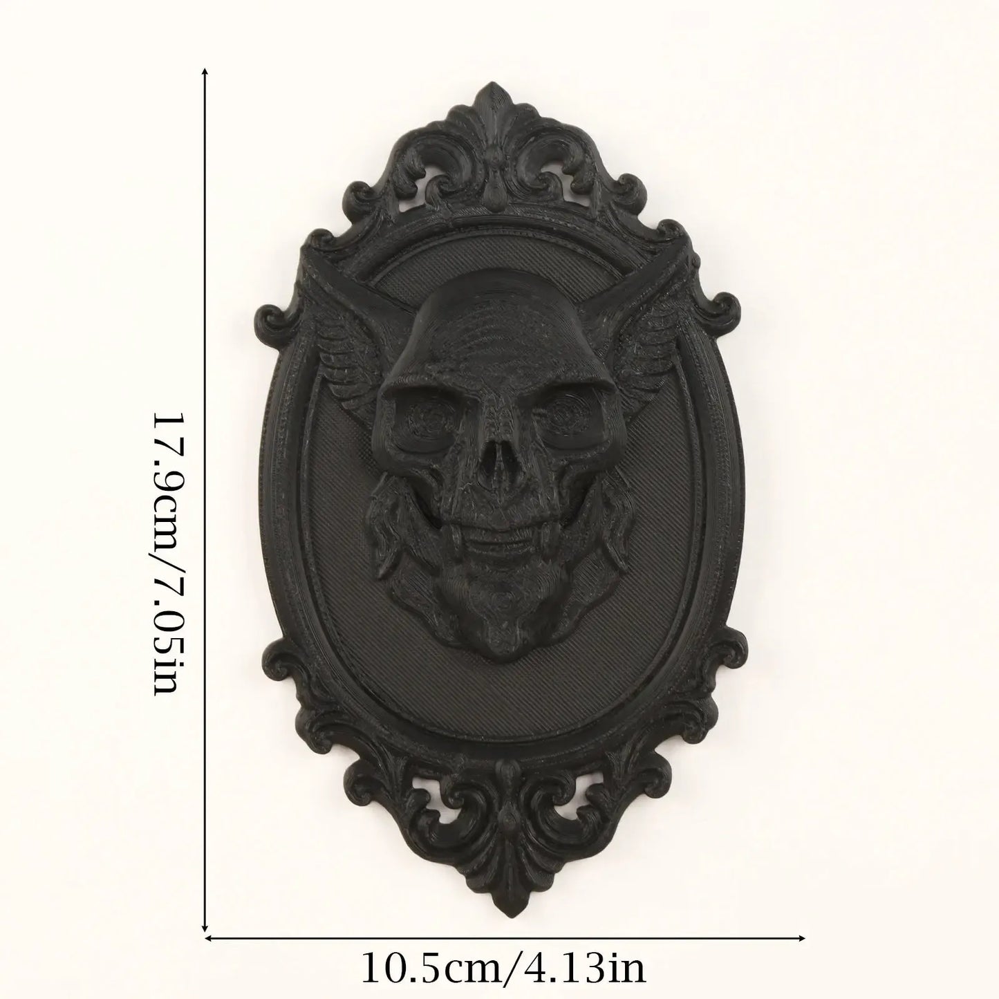Winged Demon Skull Relief Wall Hanging – size and scale reference