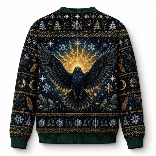 Winter Raven Sweater Snowy Branch Full Moon Yule Knit Jumper back view