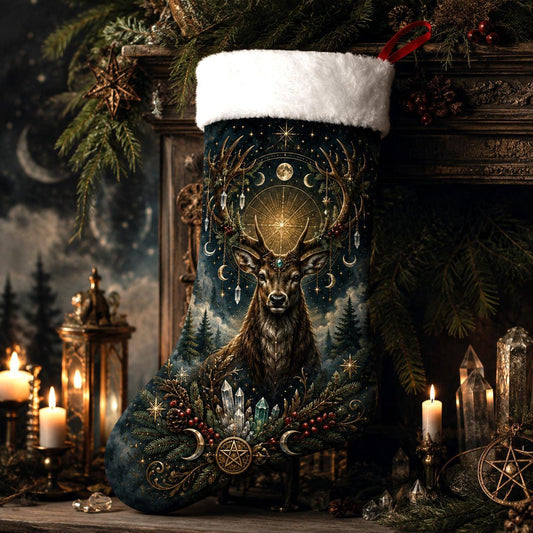 Winter Stag Christmas Stocking Cernunnos Pagan Forest Yule Decor