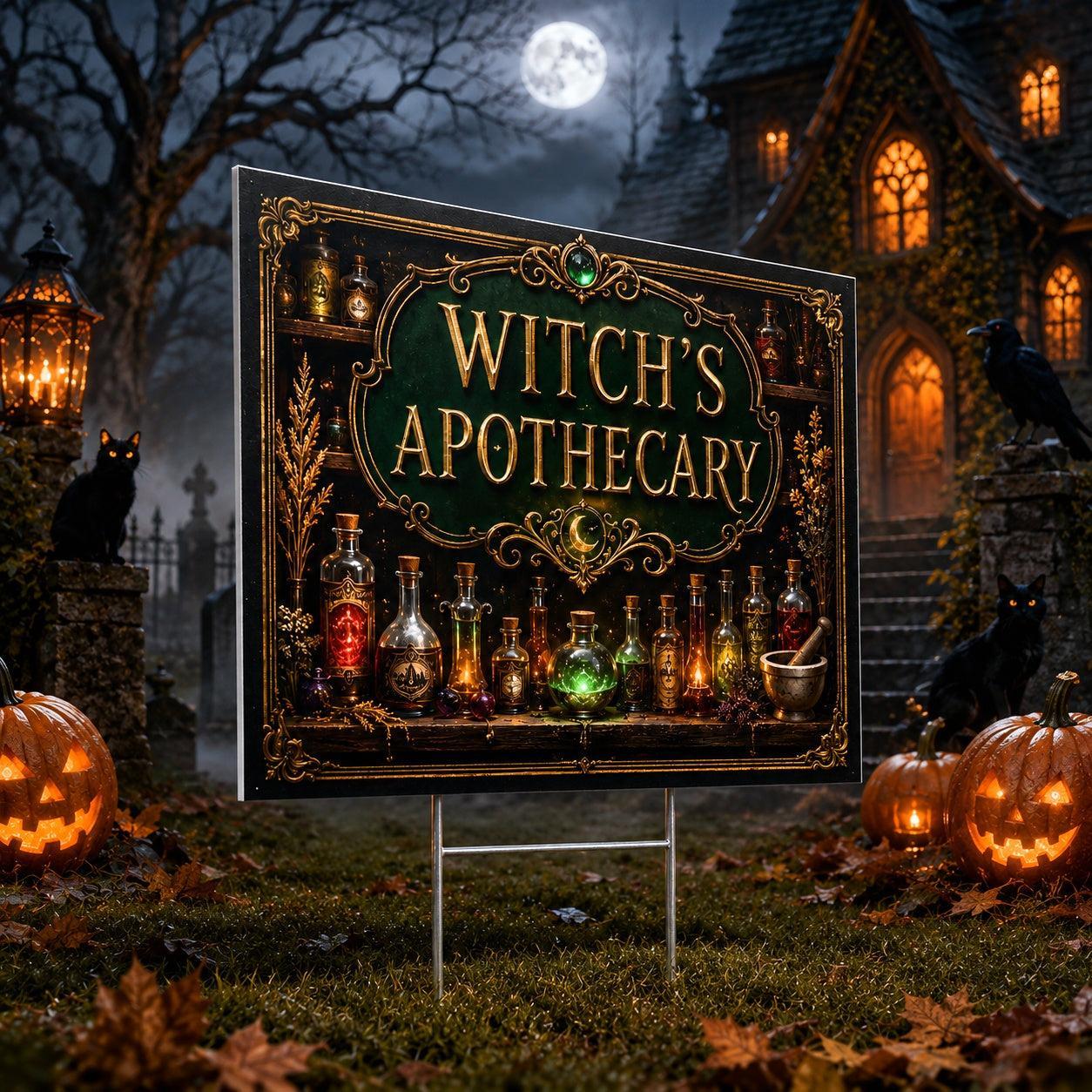 Witch Apothecary Halloween Yard Sign - porch scene