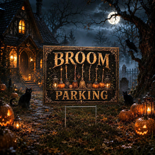 Witch Broom Parking Spooky Halloween Yard Sign - garden display