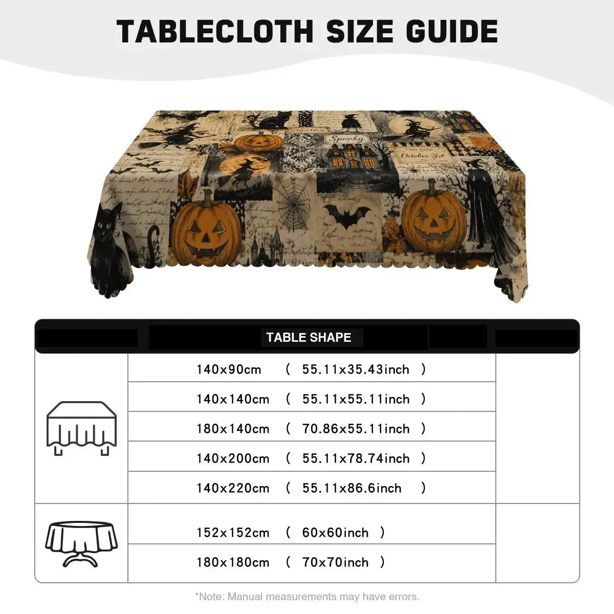 Witch castle Halloween tablecloth with pumpkin cat and moon decor